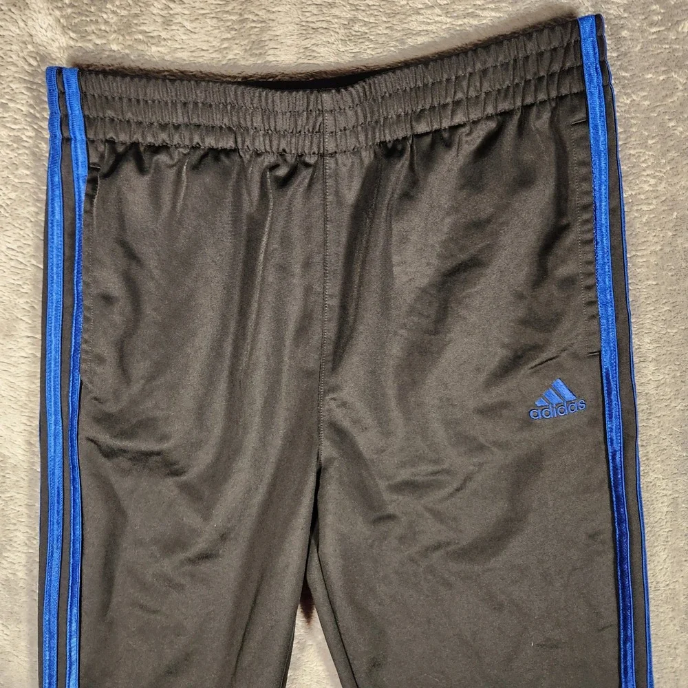 Adidas Track Pants Boys XL 18/20 Black Regular Fit Blue 3-Stripe AK5850 EUC